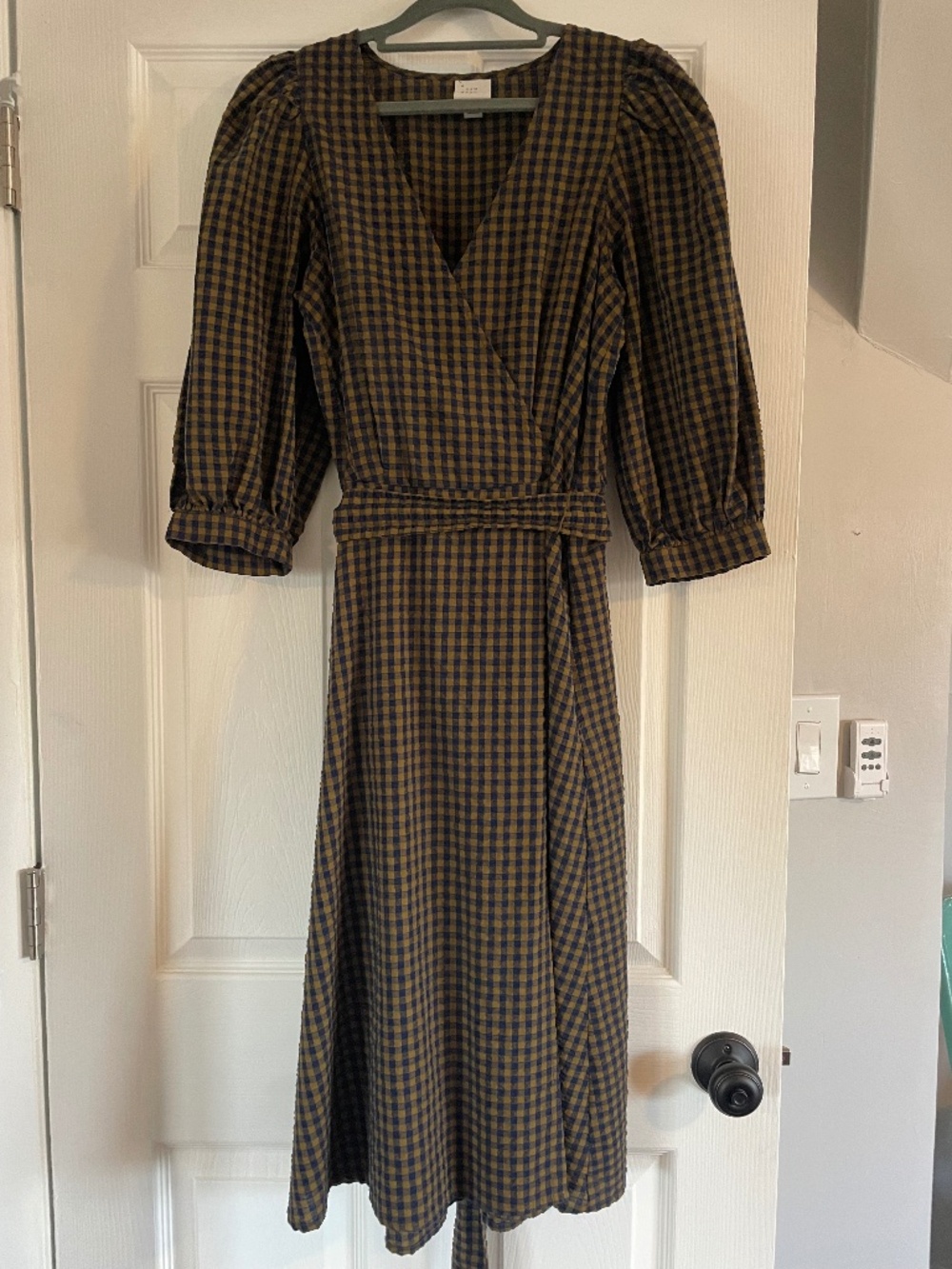 Gingham Plaid Puff Sleeve Dress
